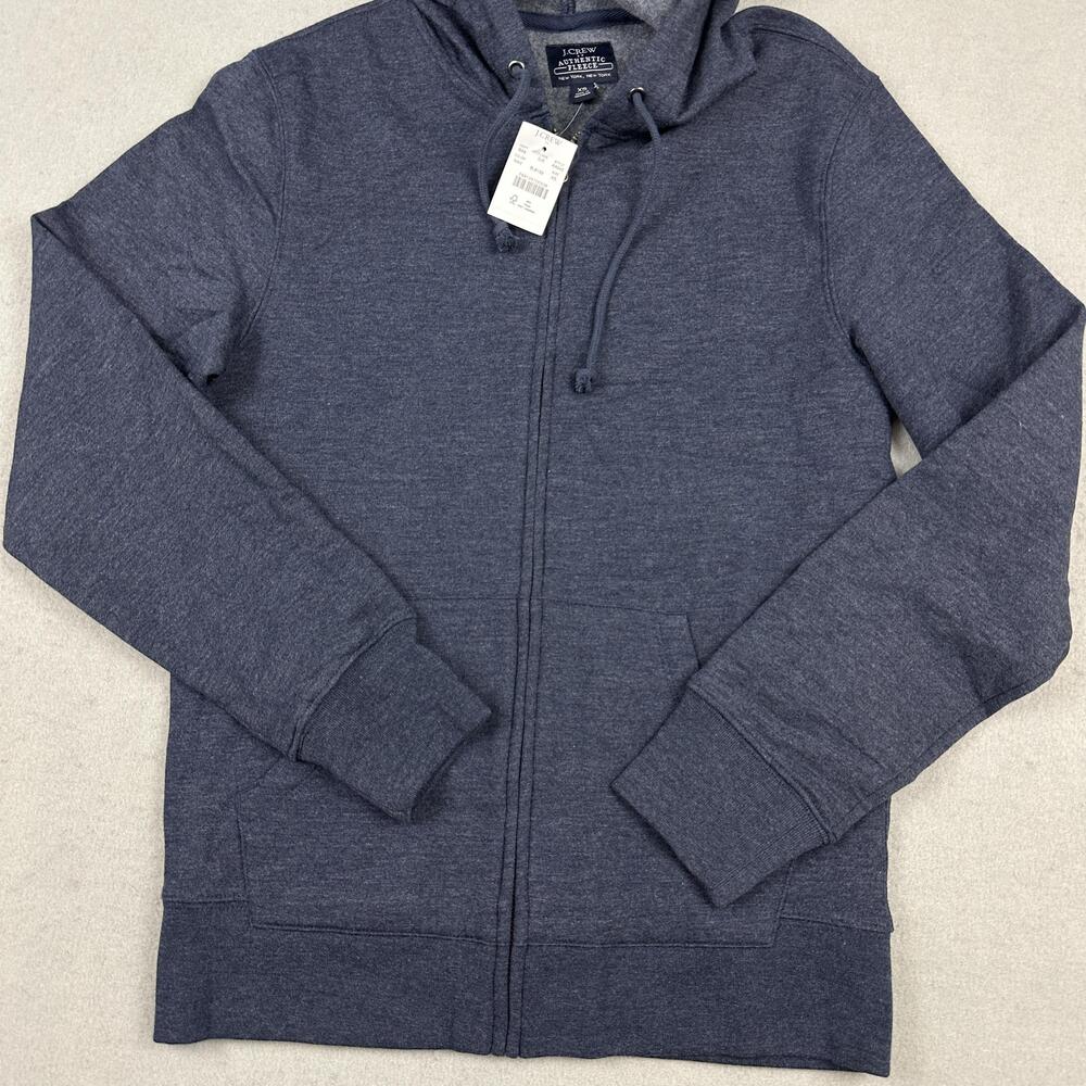 J.Crew Hoodie Men XS Blue Authentic Fleece Full Zip Sweatshirt Kangaroo - Picture 3 of 8